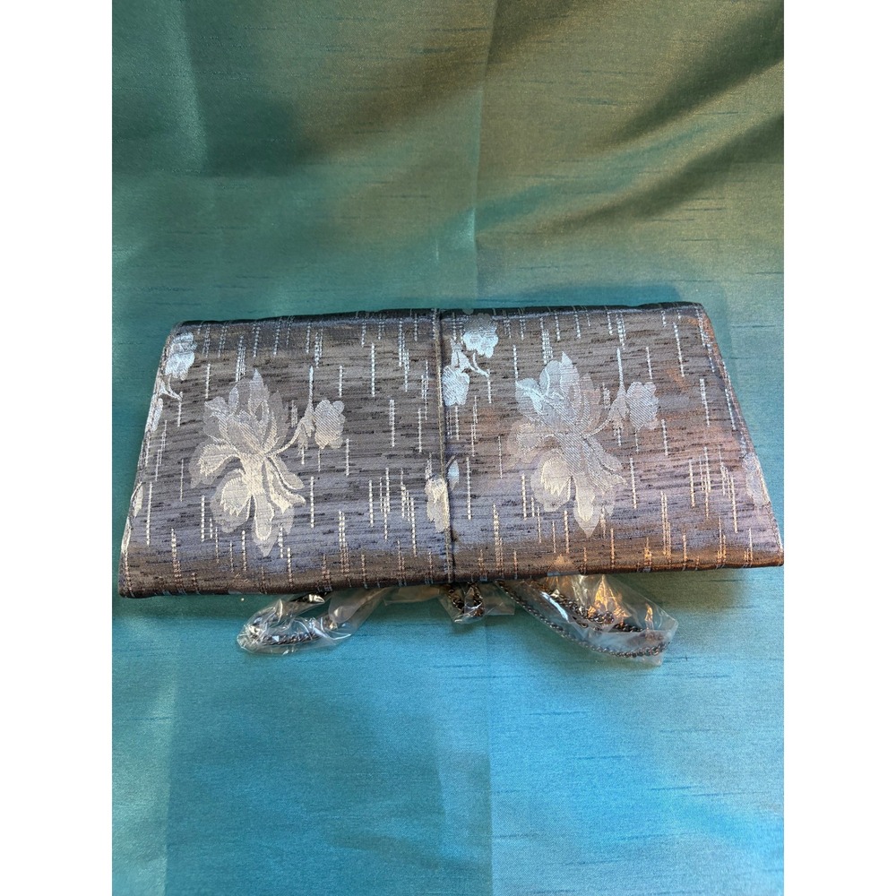 Bueno Floral Brocade Clutch Women OS Silver Y2K Metallic Evening Bag NWT - Picture 5 of 5